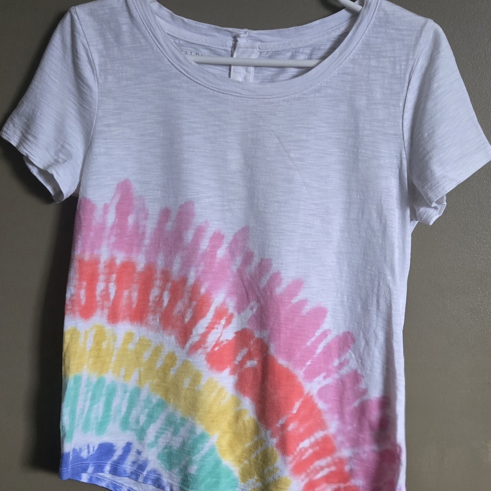 Talbots Petite Sp Rainbow Tie-Dye Sunburst Slub Knit Tee – Cotton/Modal Blend